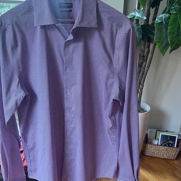 Van Heusen Flex Men's Purple Gingham Shirt - Picture 1 of 5